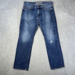 Express Blue Slim Straight Jeans with Faded Distressing